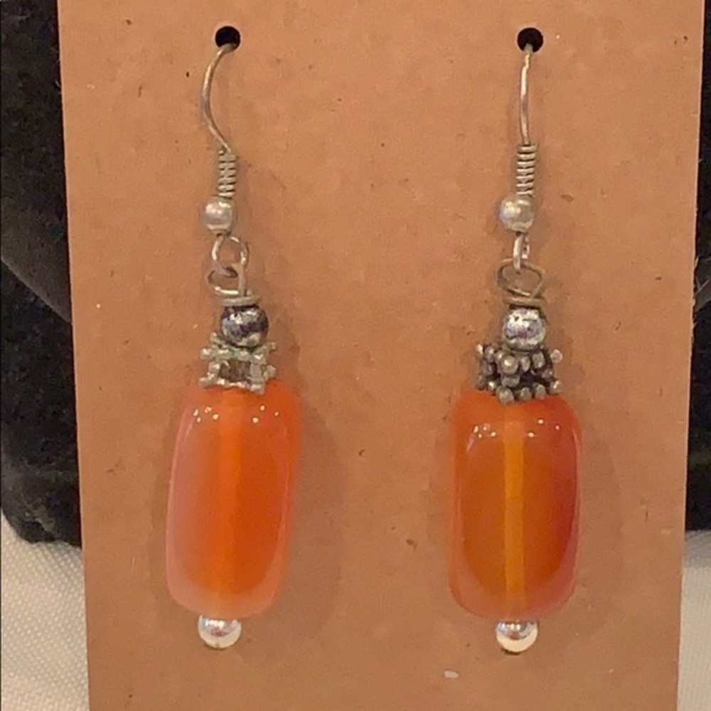 💐5/25 natural stone silver tone dangle Victorian